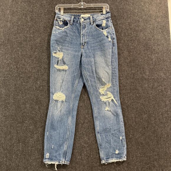 Abercrombie & Fitch Jeans Womens 27 4R Blue High Rise Mom Curve Love Distressed - Picture 1 of 9